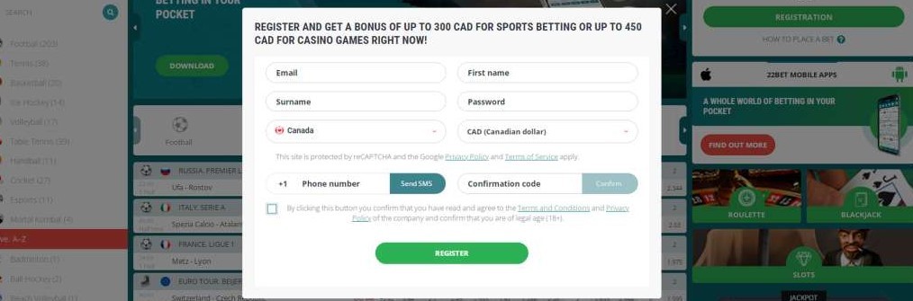 22Bet Registrazione