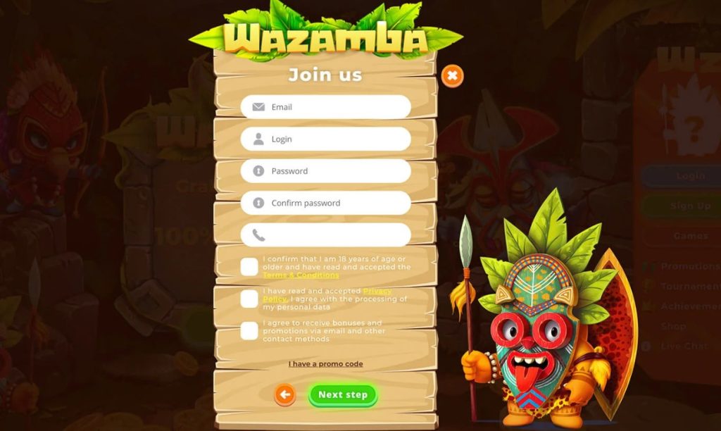 Wazamba Registratie